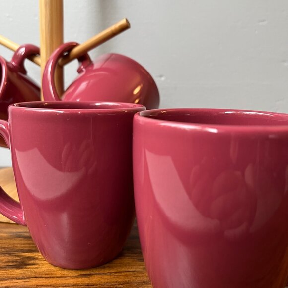4 Stoneware Coffee Mugs Corelle Coordinates Burgundy Berry Solid Red 12 oz - Picture 7 of 13